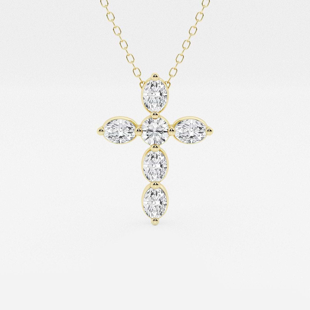 1 ctw Round and Oval Lab Grown Diamond Floating Cross Pendant 14K Yellow Gold, F, VS2