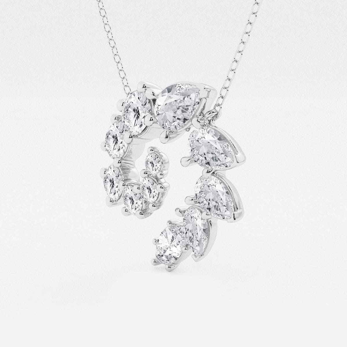 3 ctw Multi-Shape Lab Grown Diamond Swirl Fashion Pendant 14K White Gold, F, VS2