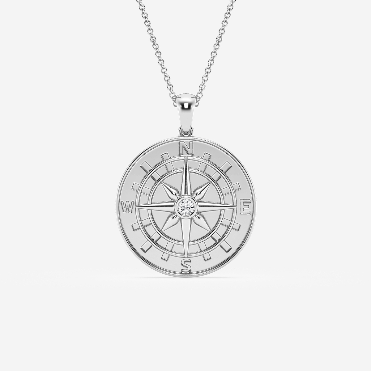 1/10 ctw Round Lab Grown Diamond Compass Fashion Pendant Sterling Silver, F, VS2