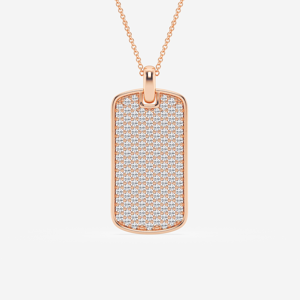 1 1/2 ctw Round Lab Grown Diamond Dog Tag Fashion Pendant 14K Rose Gold, F, VS2