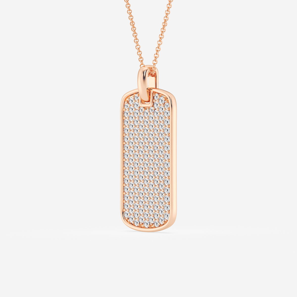 1 1/2 ctw Round Lab Grown Diamond Dog Tag Fashion Pendant 14K Rose Gold, F, VS2