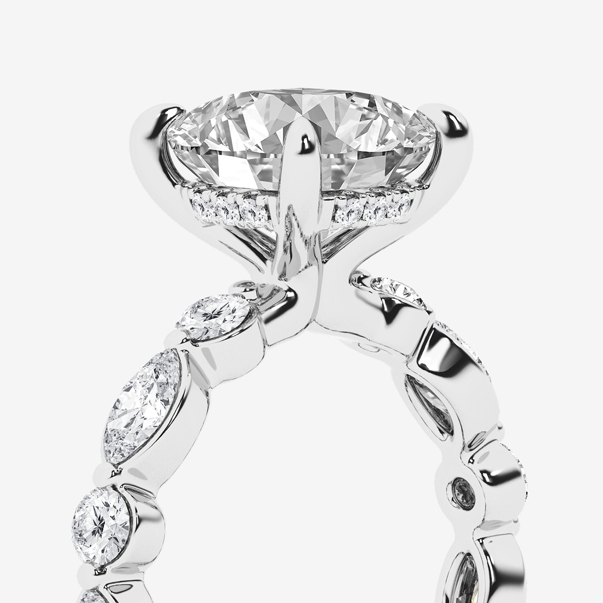 Additional Image 2 for  6 3/4 ctw Cushion Lab Grown Diamond Hidden Halo Alternating Round and Marquise Eternity Engagement Ring