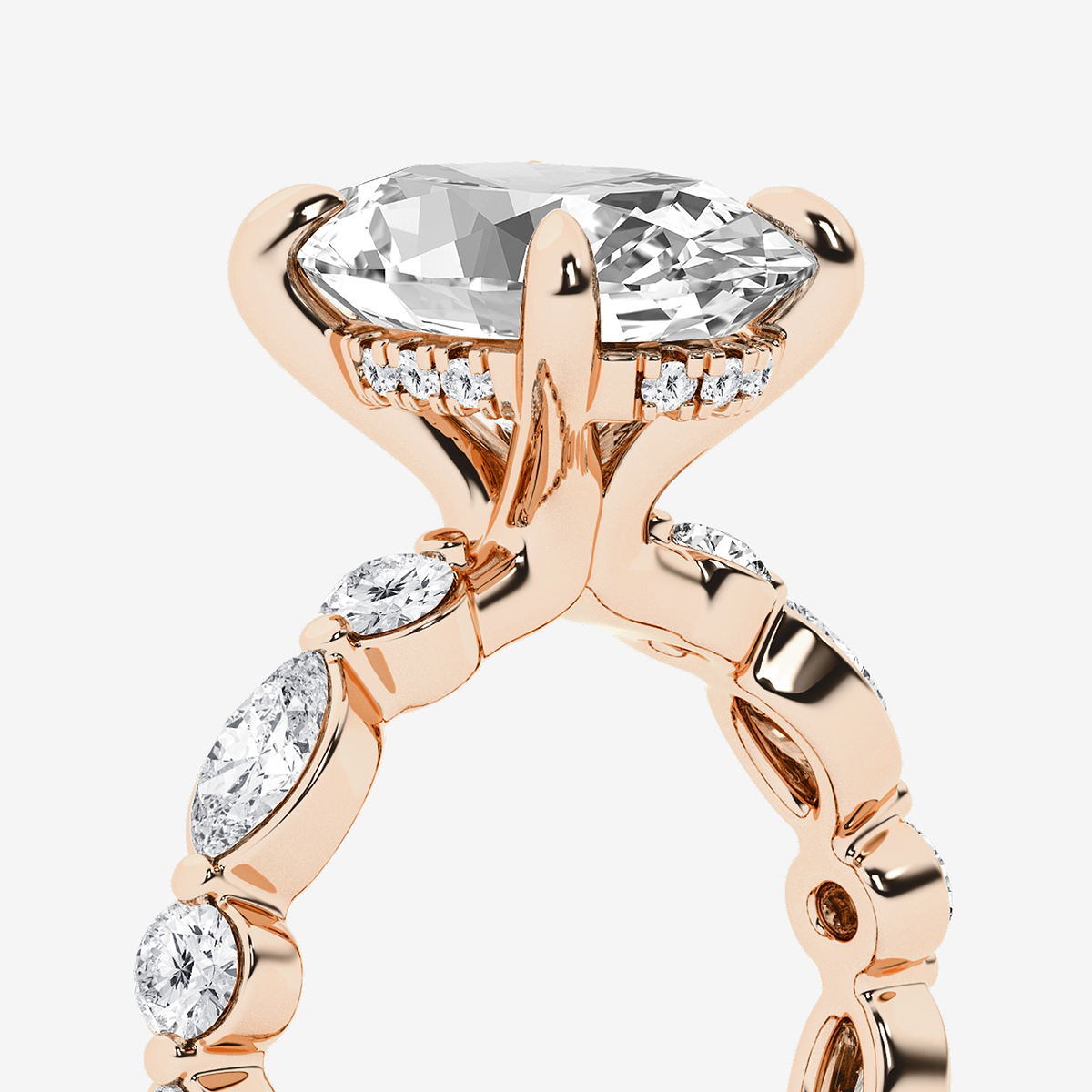Additional Image 2 for  4 3/4 ctw Oval Lab Grown Diamond Hidden Halo Alternating Round and Marquise Eternity Engagement Ring