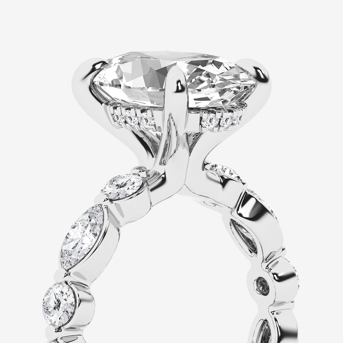 Additional Image 2 for  4 3/4 ctw Oval Lab Grown Diamond Hidden Halo Alternating Round and Marquise Eternity Engagement Ring