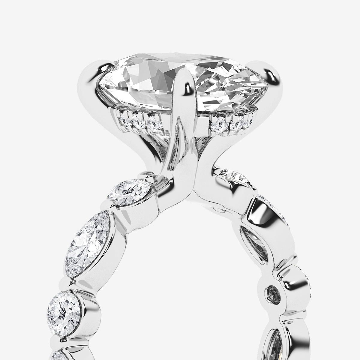 Additional Image 2 for  5 3/4 ctw Oval Lab Grown Diamond Hidden Halo Alternating Round and Marquise Eternity Engagement Ring