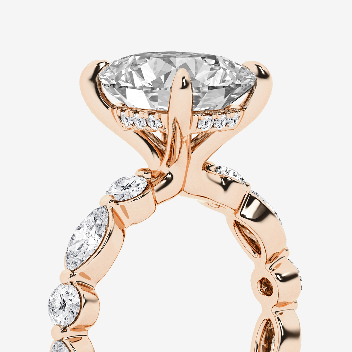 Additional Image 2 for  4 3/4 ctw Elongated Cushion Lab Grown Diamond Hidden Halo Alternating Round and Marquise Eternity Engagement Ring