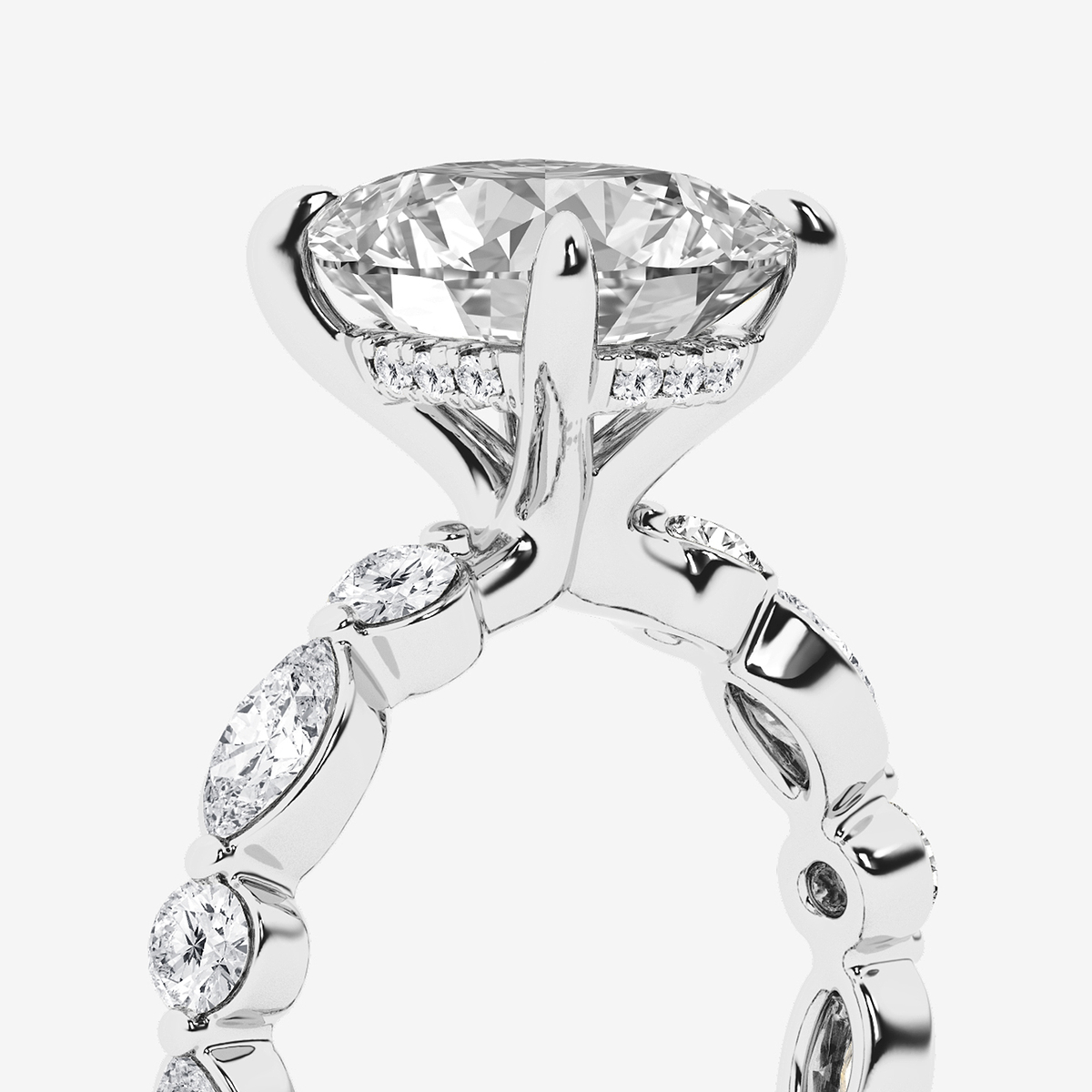 Additional Image 2 for  4 3/4 ctw Elongated Cushion Lab Grown Diamond Hidden Halo Alternating Round and Marquise Eternity Engagement Ring