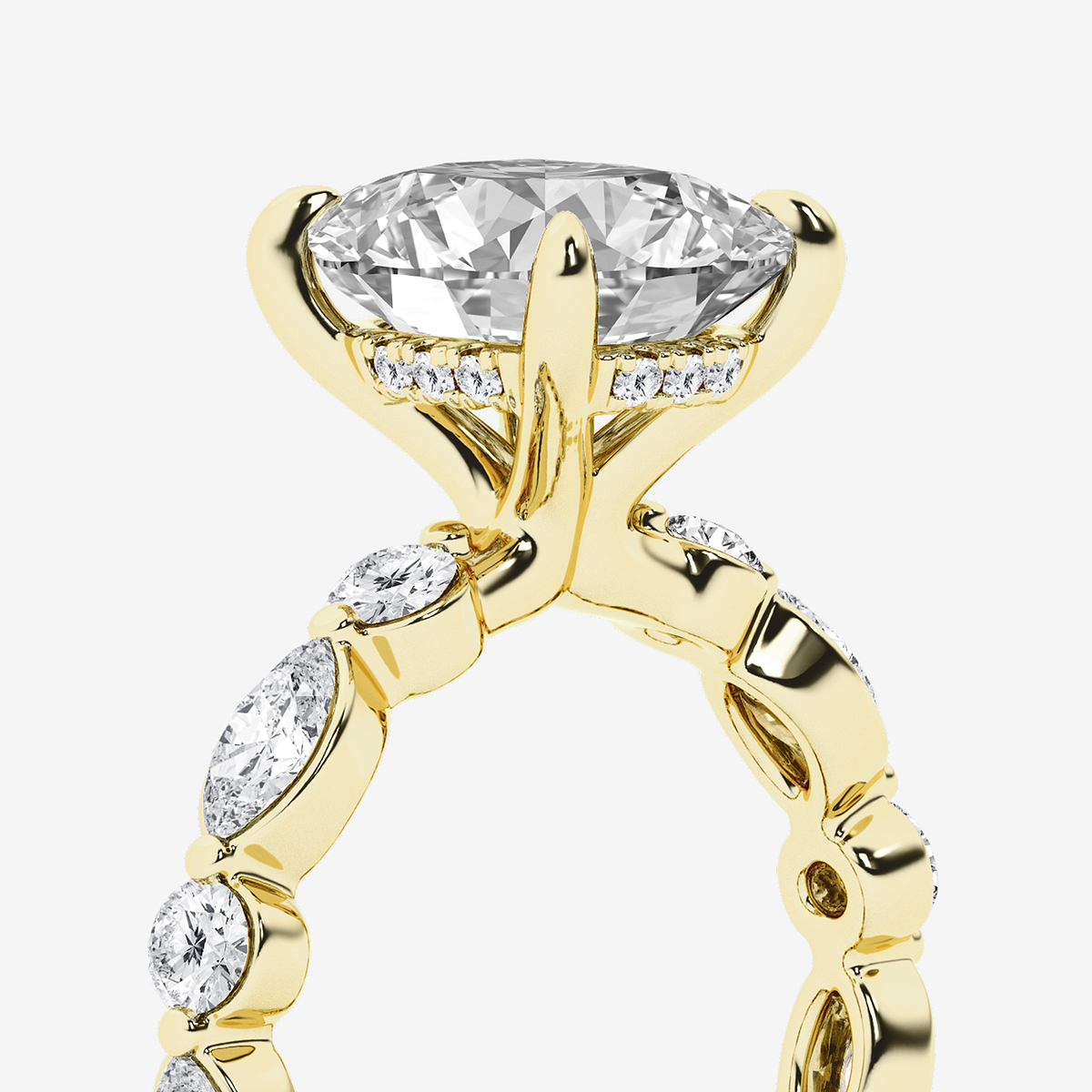 Additional Image 2 for  4 3/4 ctw Elongated Cushion Lab Grown Diamond Hidden Halo Alternating Round and Marquise Eternity Engagement Ring
