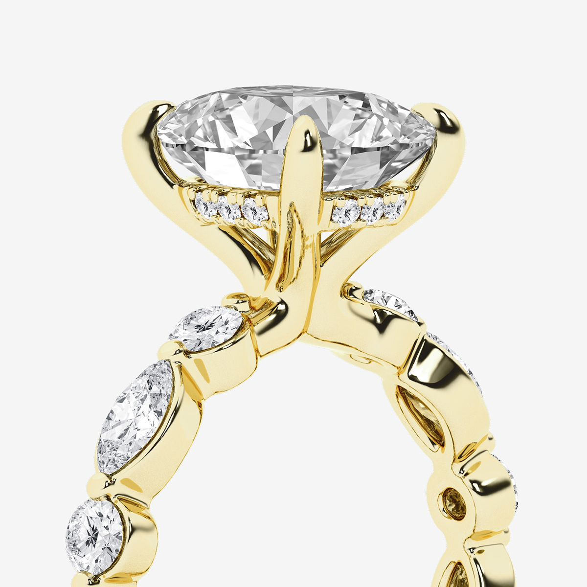 Additional Image 2 for  5 3/4 ctw Elongated Cushion Lab Grown Diamond Hidden Halo Alternating Round and Marquise Eternity Engagement Ring