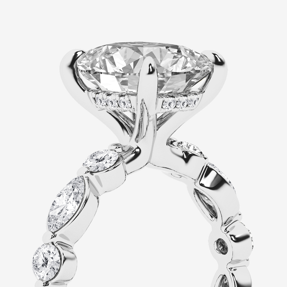 Additional Image 2 for  6 3/4 ctw Elongated Cushion Lab Grown Diamond Hidden Halo Alternating Round and Marquise Eternity Engagement Ring