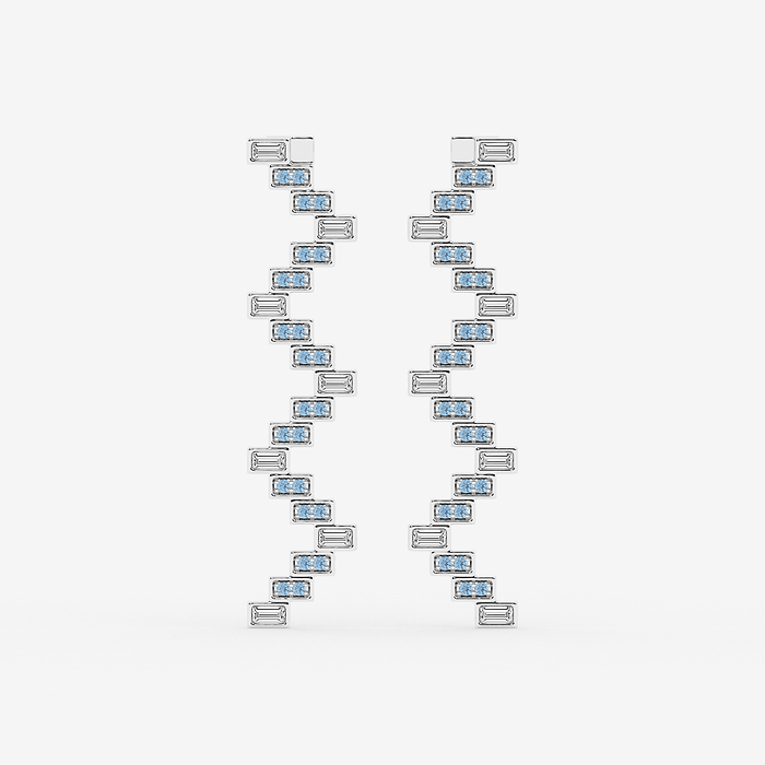 Design ID 10807 - GB Custom 3/4 ctw Baguette Lab Grown Diamond and 1.30 mm Round Shape Created Aquamarine Drop Earrings