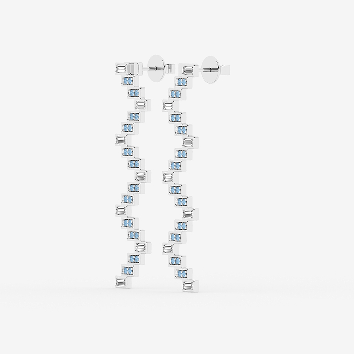 Design ID 10807 - GB Custom 3/4 ctw Baguette Lab Grown Diamond and 1.30 mm Round Shape Created Aquamarine Drop Earrings