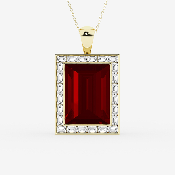 Design ID 10091 - Truly Custom 24.0 X 18.0 mm Emerald Shape Created Ruby and 5 ctw Emerald Lab Grown Diamond Fashion Necklace