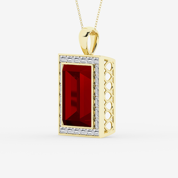 Design ID 10091 - Truly Custom 24.0 X 18.0 mm Emerald Shape Created Ruby and 5 ctw Emerald Lab Grown Diamond Fashion Necklace