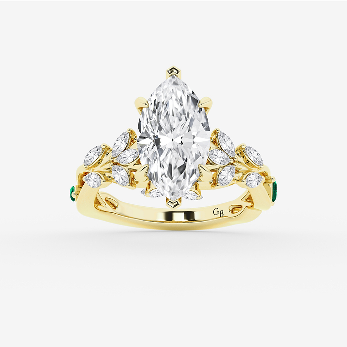 Design ID 9954 - Truly Custom 3 2/5 ctw Marquise Lab Grown Diamond and 3.0 x 1.50mm Marquise Shape Created Emerald Side Stone Engagement Ring Customer Selected Diamond SKU- KD-100759577608