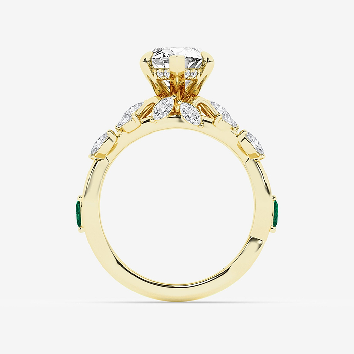 Design ID 9954 - Truly Custom 3 2/5 ctw Marquise Lab Grown Diamond and 3.0 x 1.50mm Marquise Shape Created Emerald Side Stone Engagement Ring Customer Selected Diamond SKU- KD-100759577608