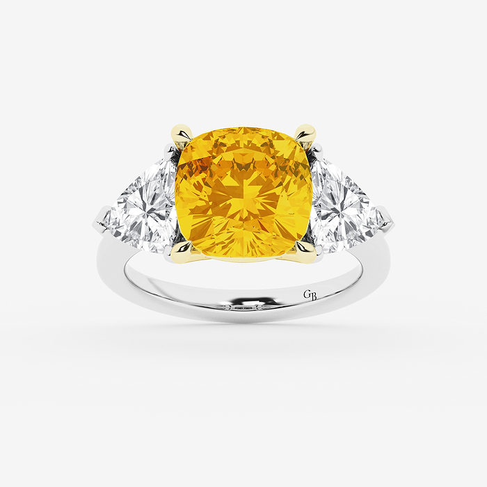 Design ID 12632 - GB Custom 7 ctw Cushion Fancy Yellow Lab Grown Diamond Three Stone Engagement Ring
