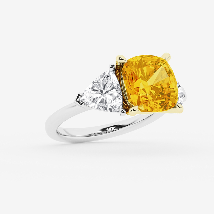 Design ID 12632 - GB Custom 7 ctw Cushion Fancy Yellow Lab Grown Diamond Three Stone Engagement Ring