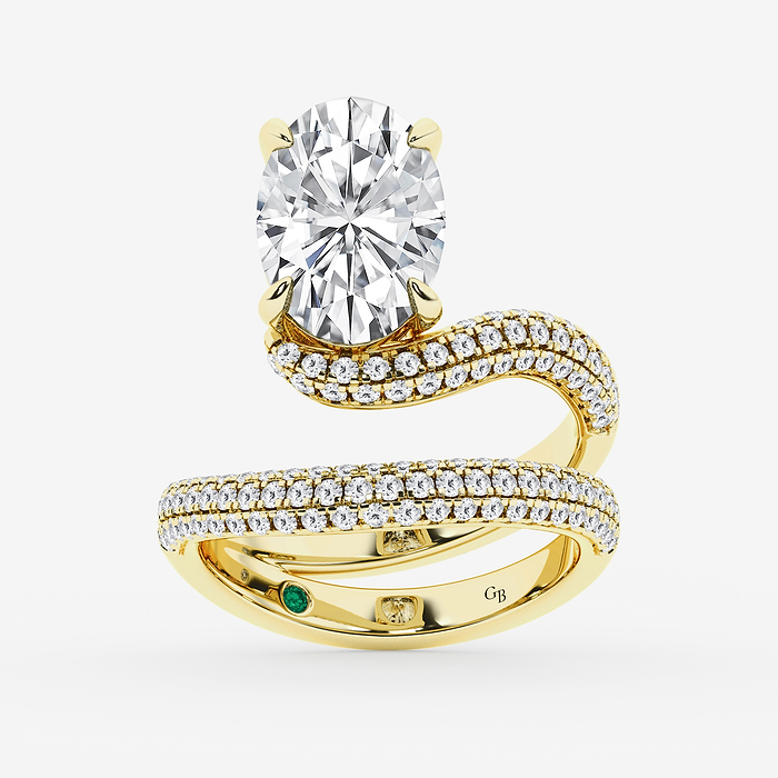 Design ID 12843 - GB Custom 4 7/8 ctw Oval Lab Grown Diamond and 1.50 mm Round Cut Created Emerald & Garnet Fashion Ring