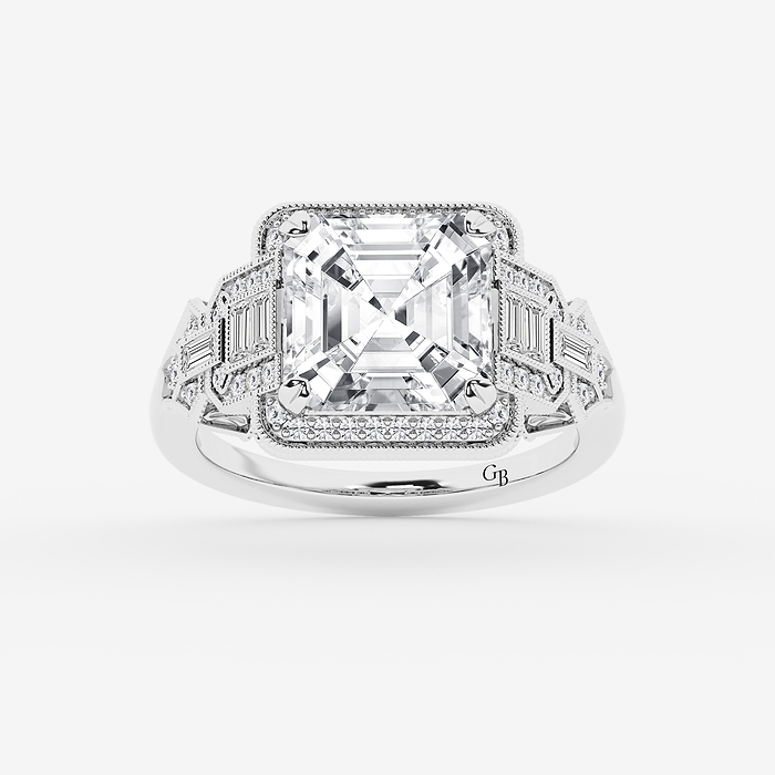 Design ID 12793 - GB Custom 4 3/4 ctw Asscher Lab Grown Diamond Vintage Engagement Ring Customer Selected Diamond SKU NI-848D9AE50