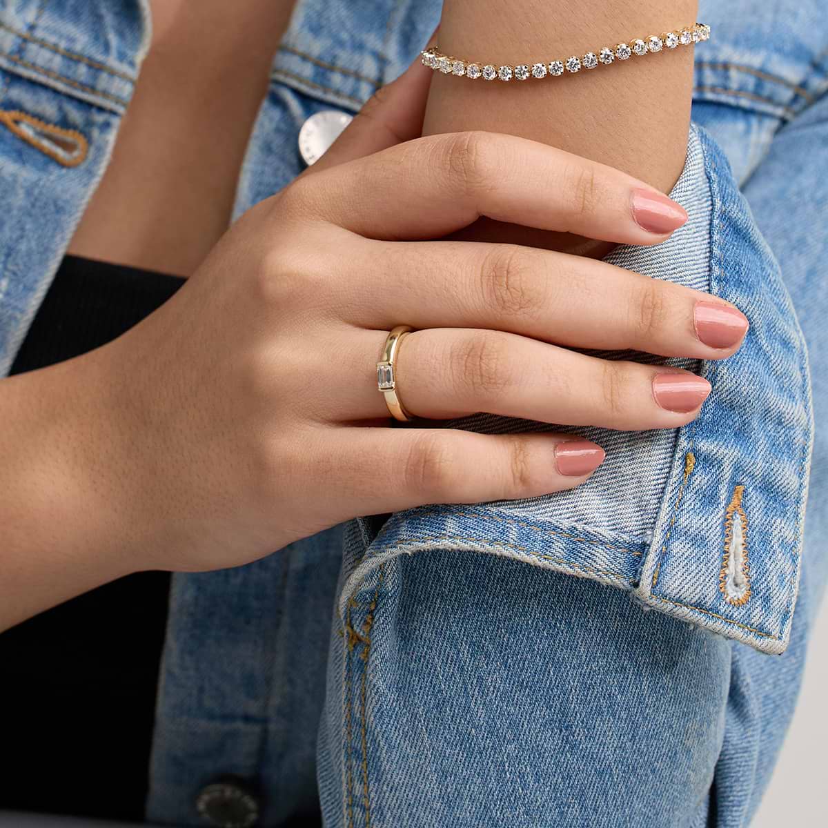 Additional Image 3 for  näas 1 ctw Emerald Lab Grown Diamond Half Bezel Stackable Ring
