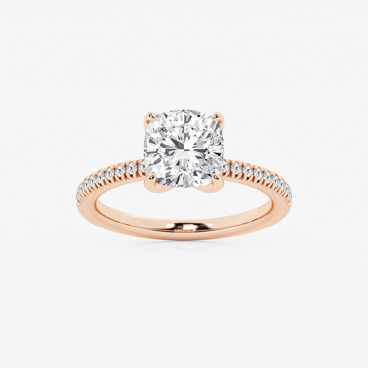 2 3/4 ctw Cushion Lab Grown Diamond Scalloped classic Pave Solitaire Engagement Ring with Side Accents