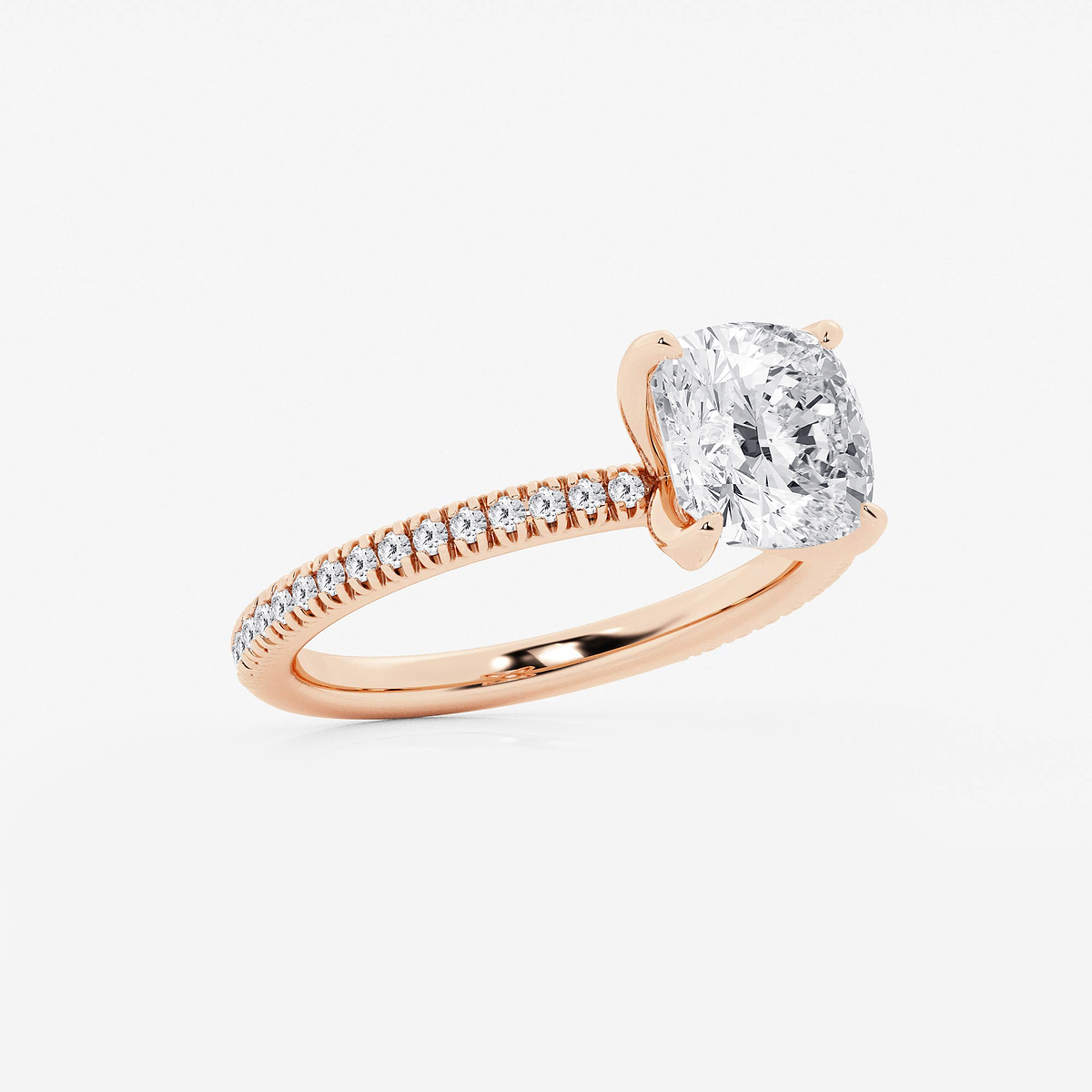 Additional Image 1 for  2 3/4 ctw Cushion Lab Grown Diamond Scalloped classic Pave Solitaire Engagement Ring with Side Accents