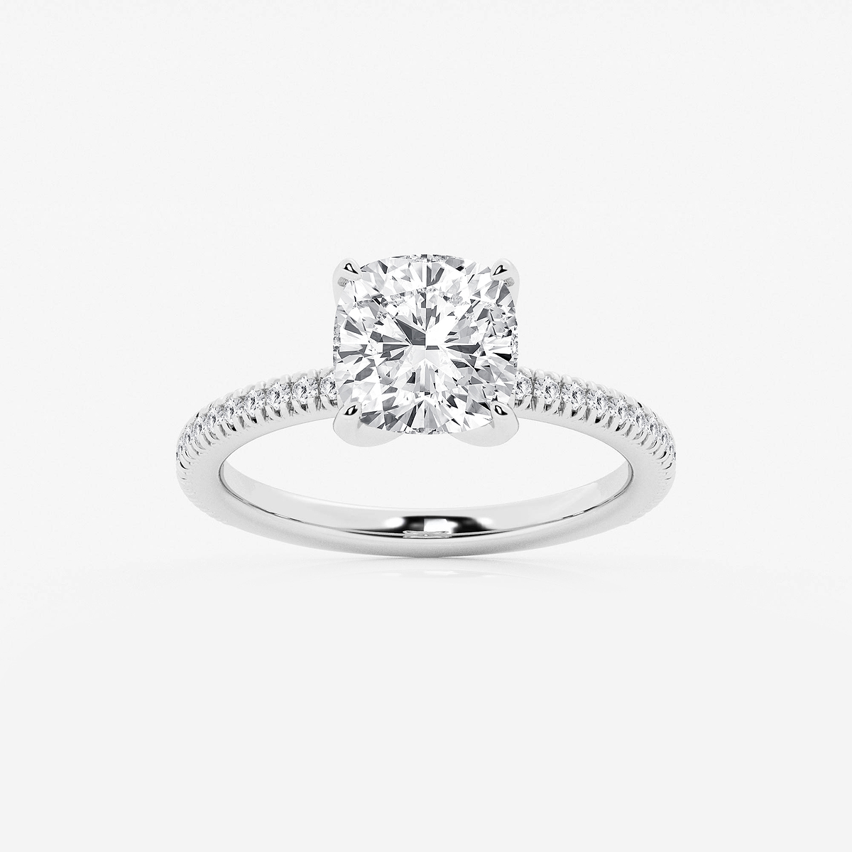 2 3/4 ctw Cushion Lab Grown Diamond Scalloped classic Pave Solitaire Engagement Ring with Side Accents
