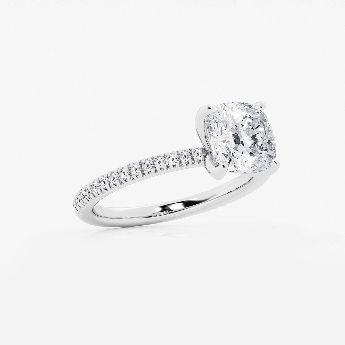 Additional Image 1 for  2 3/4 ctw Cushion Lab Grown Diamond Scalloped classic Pave Solitaire Engagement Ring with Side Accents