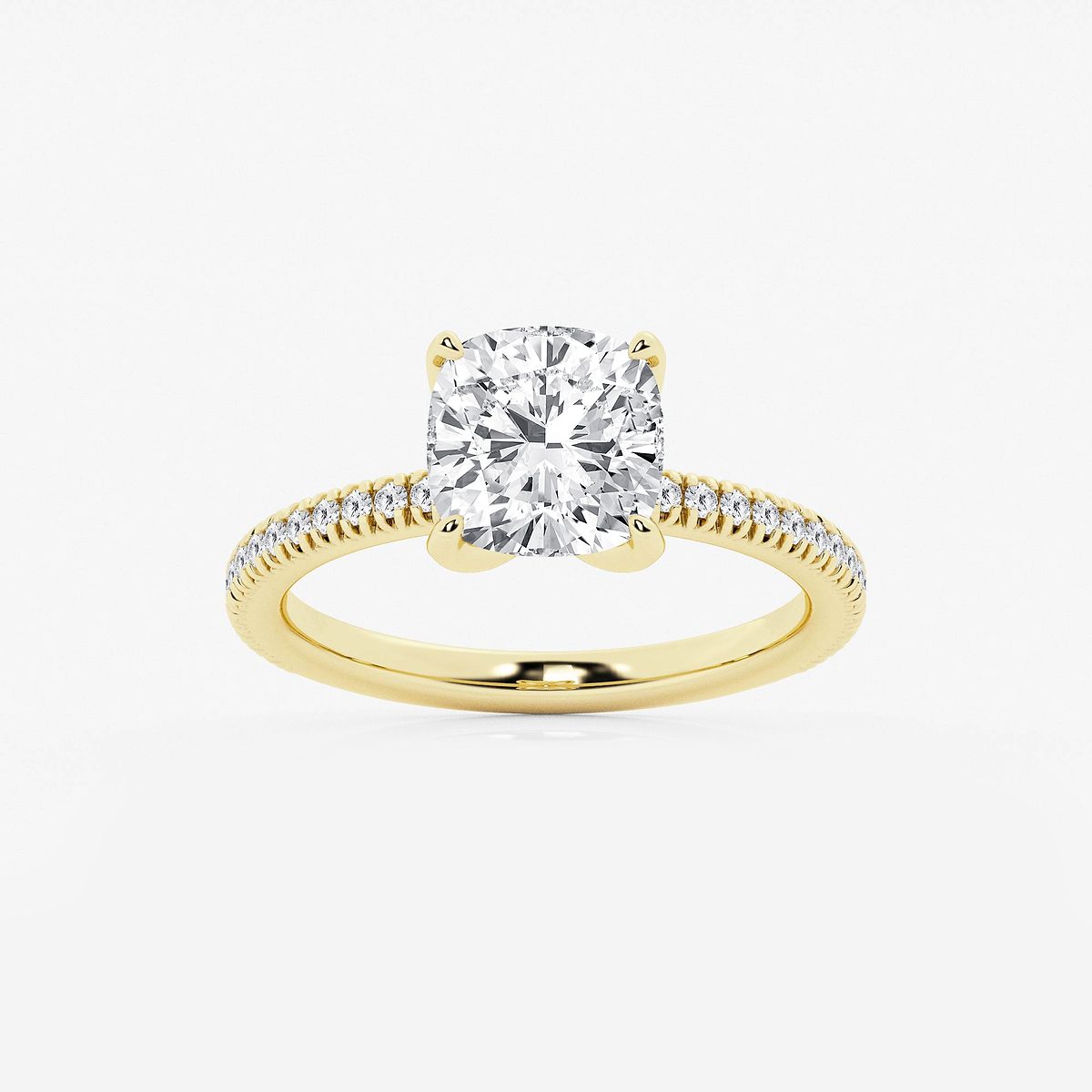 2 3/4 ctw Cushion Lab Grown Diamond Scalloped classic Pave Solitaire Engagement Ring with Side Accents
