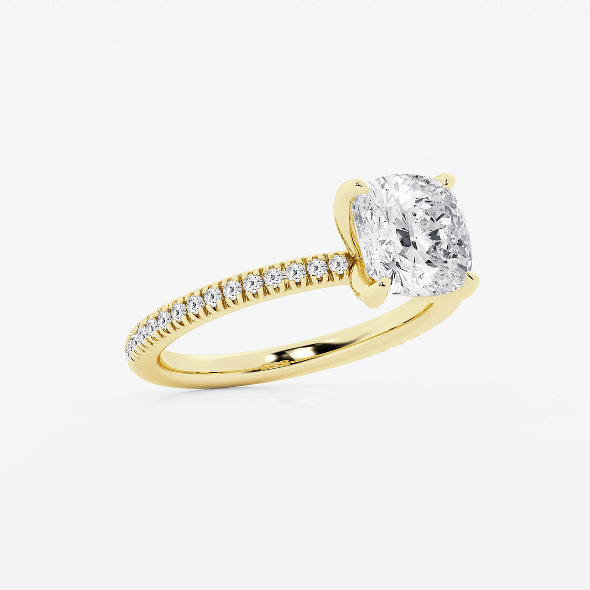 Additional Image 1 for  2 3/4 ctw Cushion Lab Grown Diamond Scalloped classic Pave Solitaire Engagement Ring with Side Accents