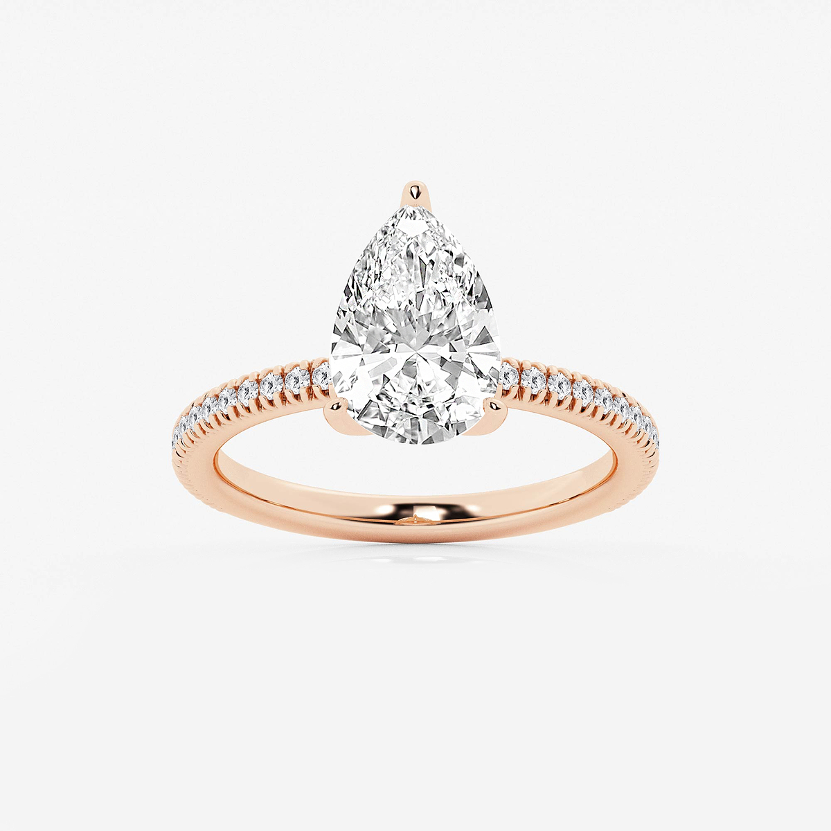 2 3/4 ctw Pear Lab Grown Diamond Scalloped classic Pave Solitaire Engagement Ring with Side Accents