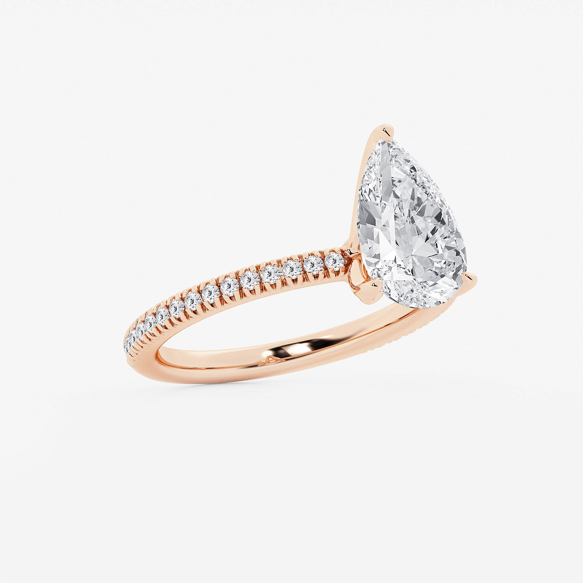 Additional Image 1 for  2 3/4 ctw Pear Lab Grown Diamond Scalloped classic Pave Solitaire Engagement Ring with Side Accents