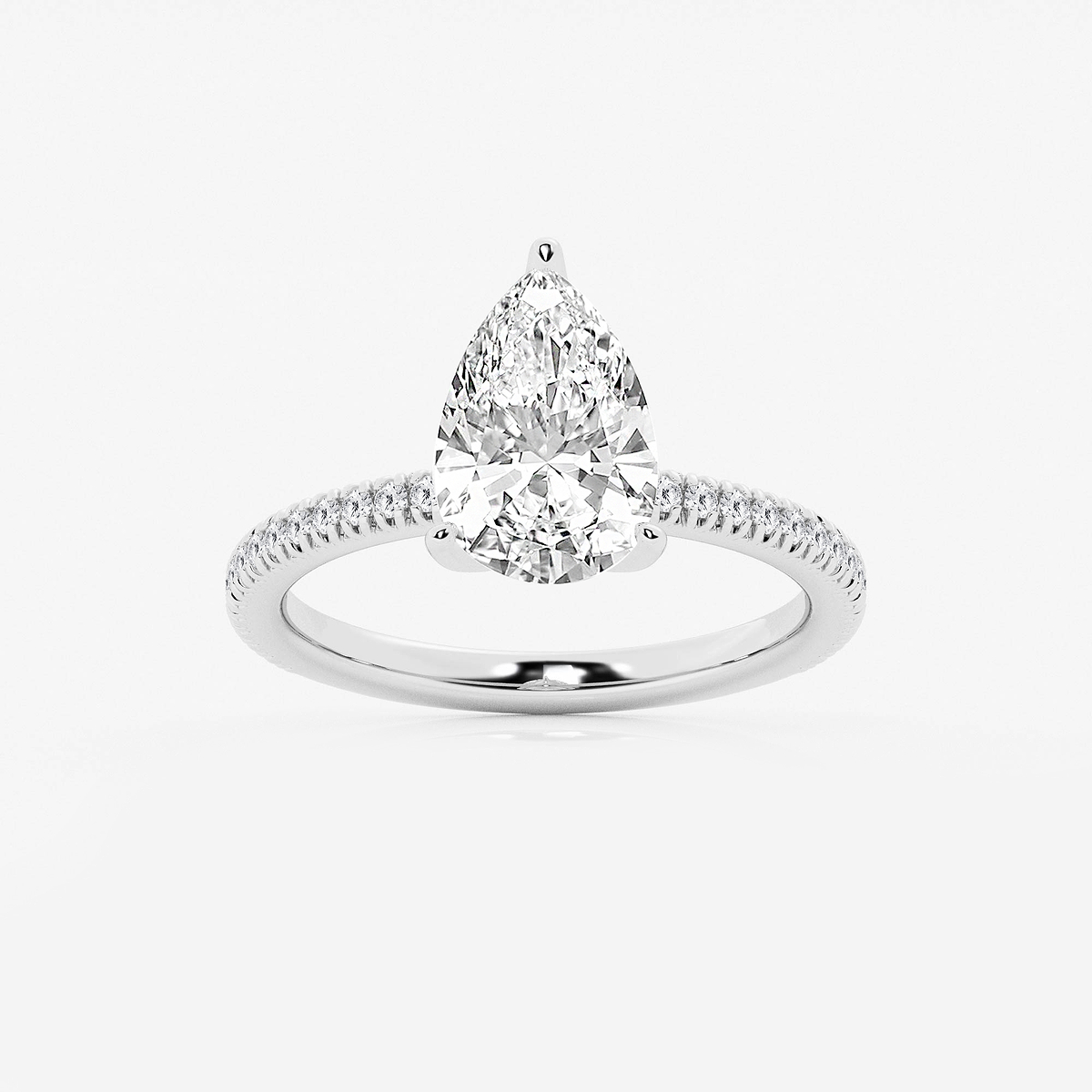2 3/4 ctw Pear Lab Grown Diamond Scalloped classic Pave Solitaire Engagement Ring with Side Accents