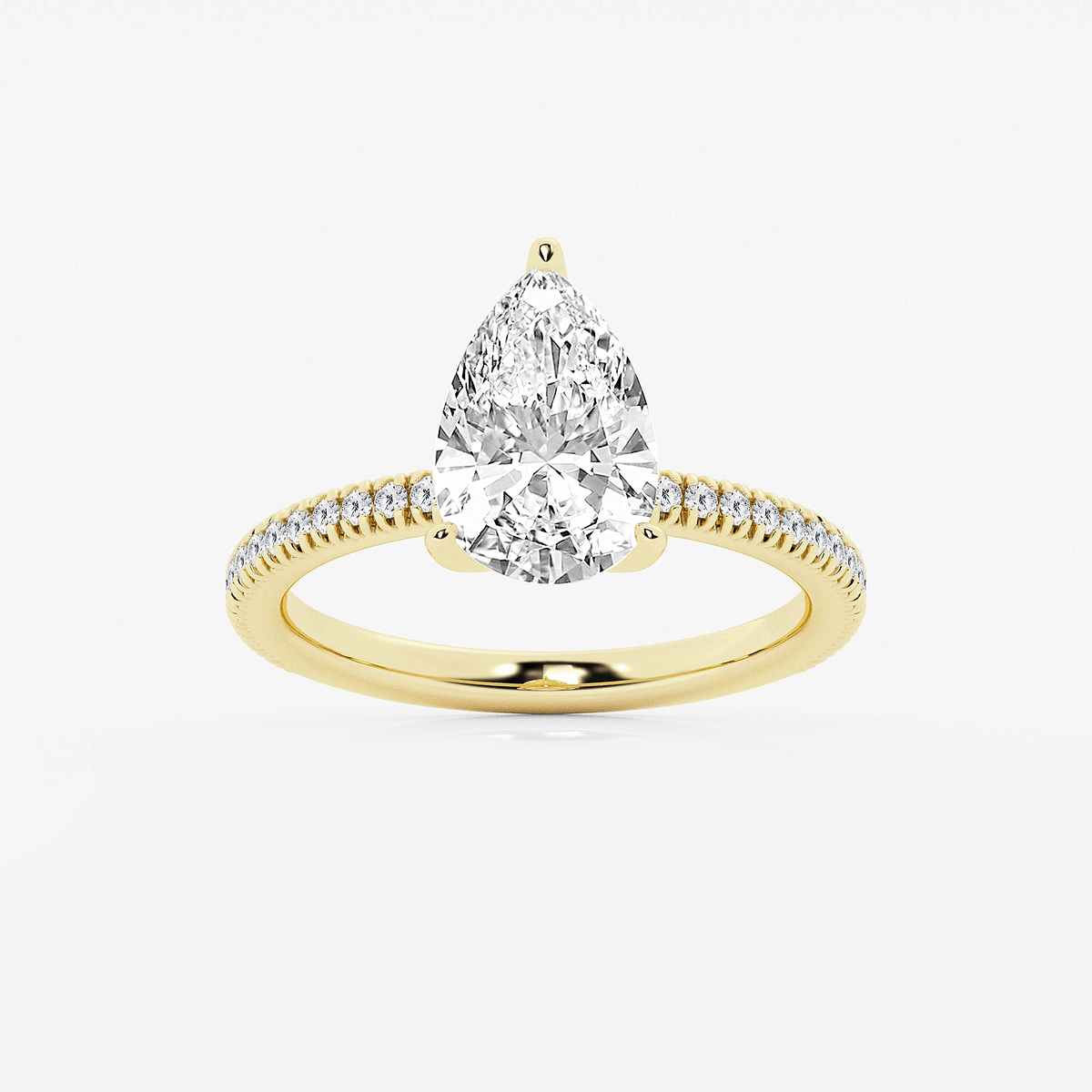 2 3/4 ctw Pear Lab Grown Diamond Scalloped classic Pave Solitaire Engagement Ring with Side Accents