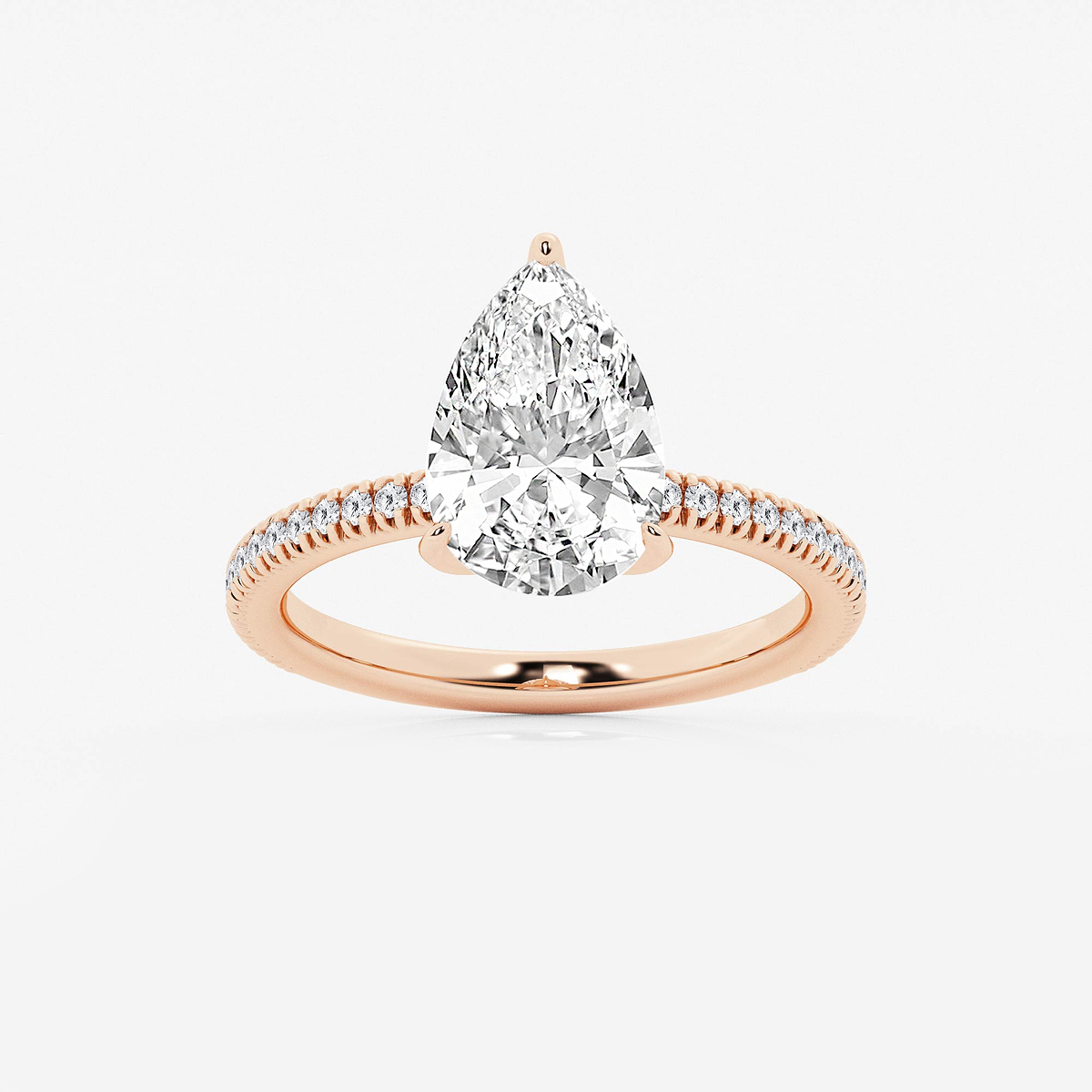 3 1/5 ctw Pear Lab Grown Diamond Scalloped classic Pave Solitaire Engagement Ring with Side Accents