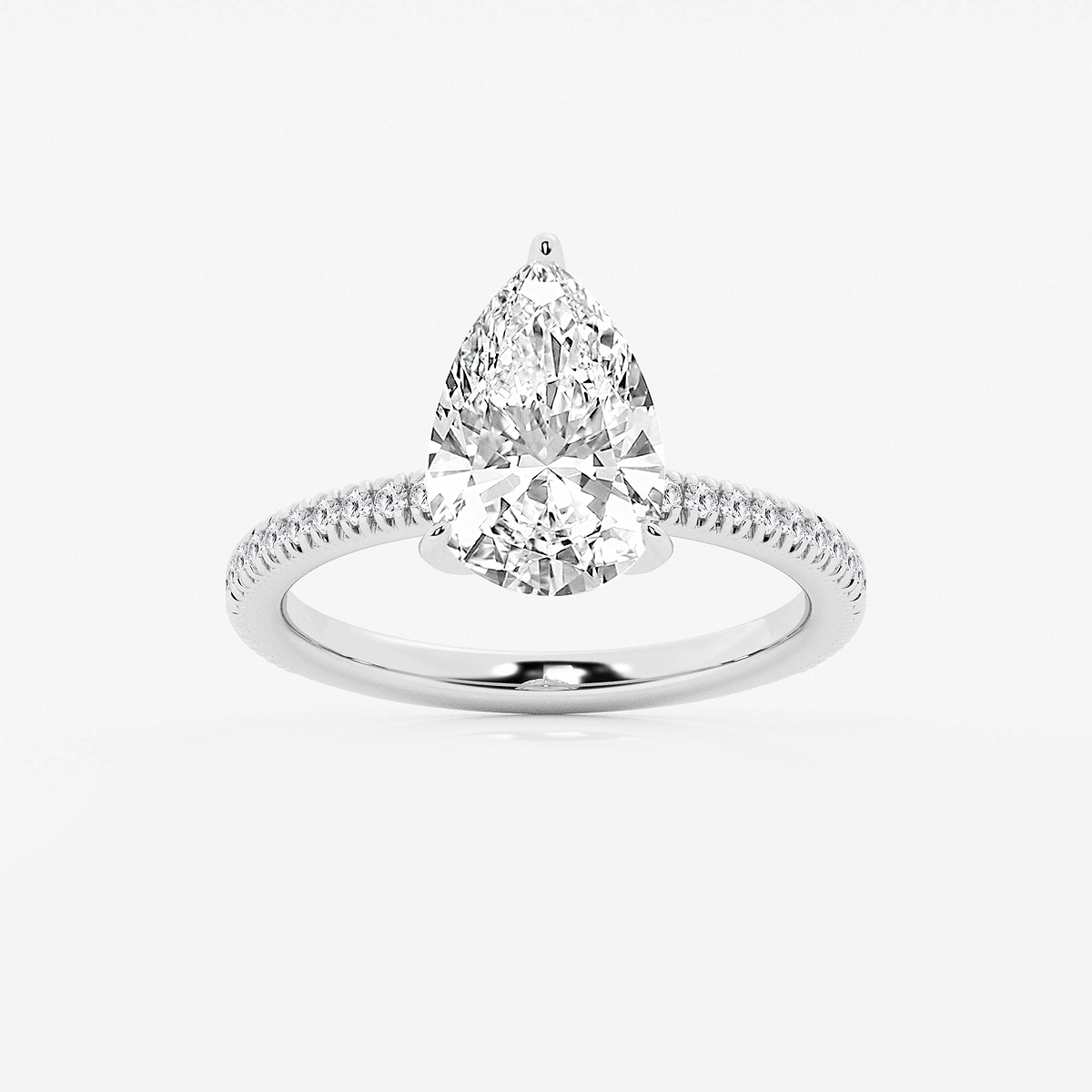 3 1/5 ctw Pear Lab Grown Diamond Scalloped classic Pave Solitaire Engagement Ring with Side Accents