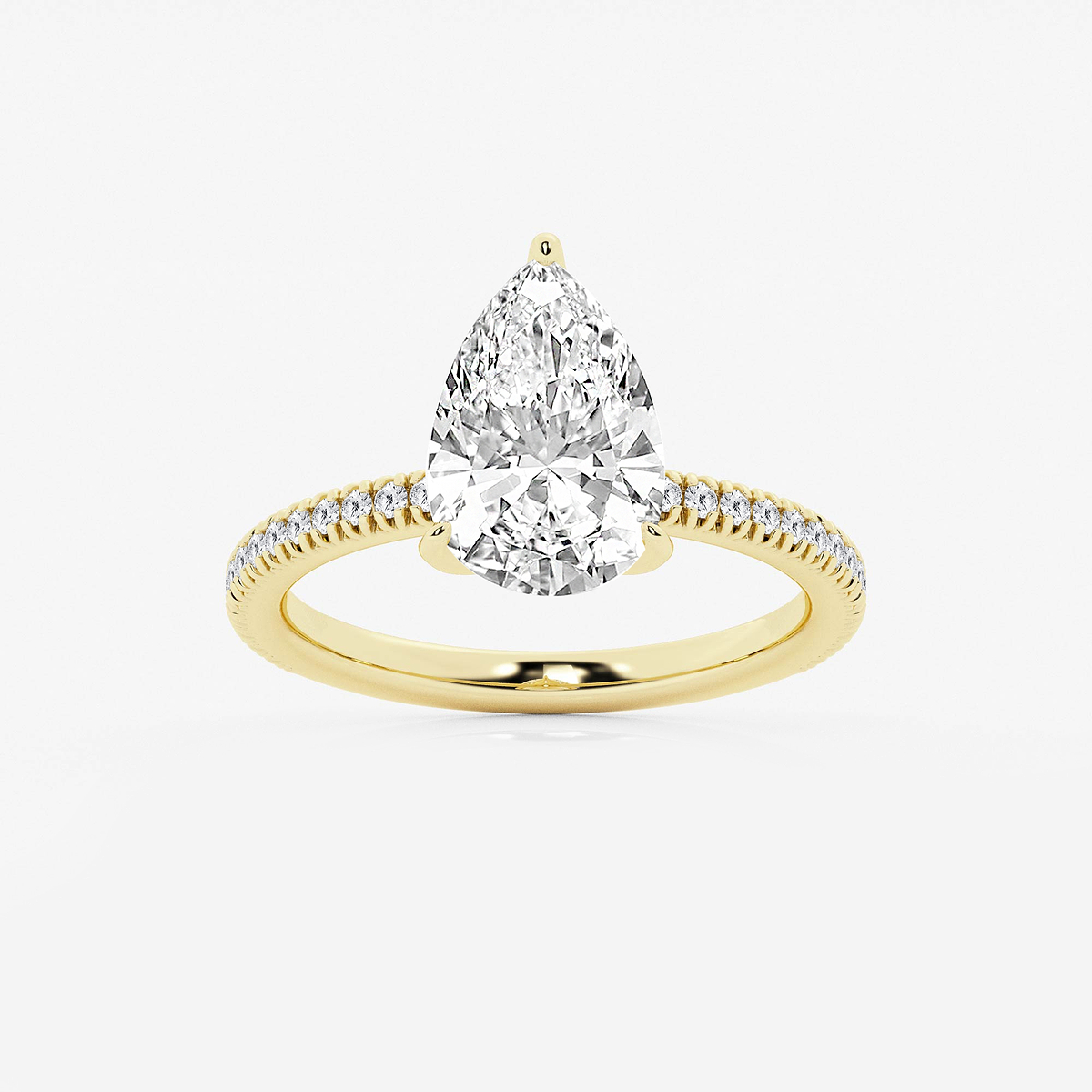 3 1/5 ctw Pear Lab Grown Diamond Scalloped classic Pave Solitaire Engagement Ring with Side Accents