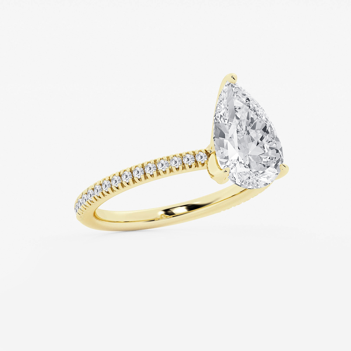 Additional Image 1 for  3 1/5 ctw Pear Lab Grown Diamond Scalloped classic Pave Solitaire Engagement Ring with Side Accents