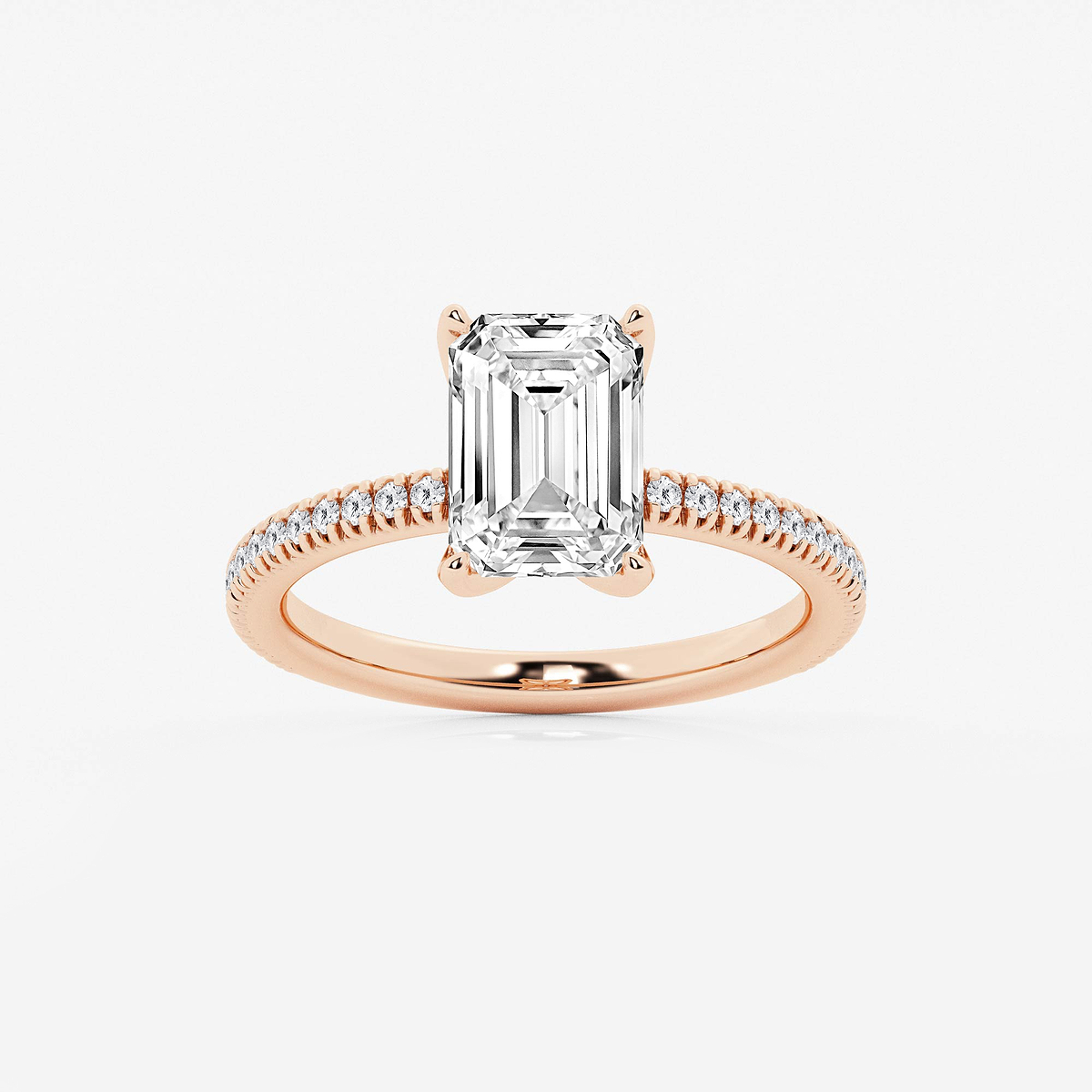 2 3/4 ctw Emerald Lab Grown Diamond Scalloped classic Pave Solitaire Engagement Ring with Side Accents
