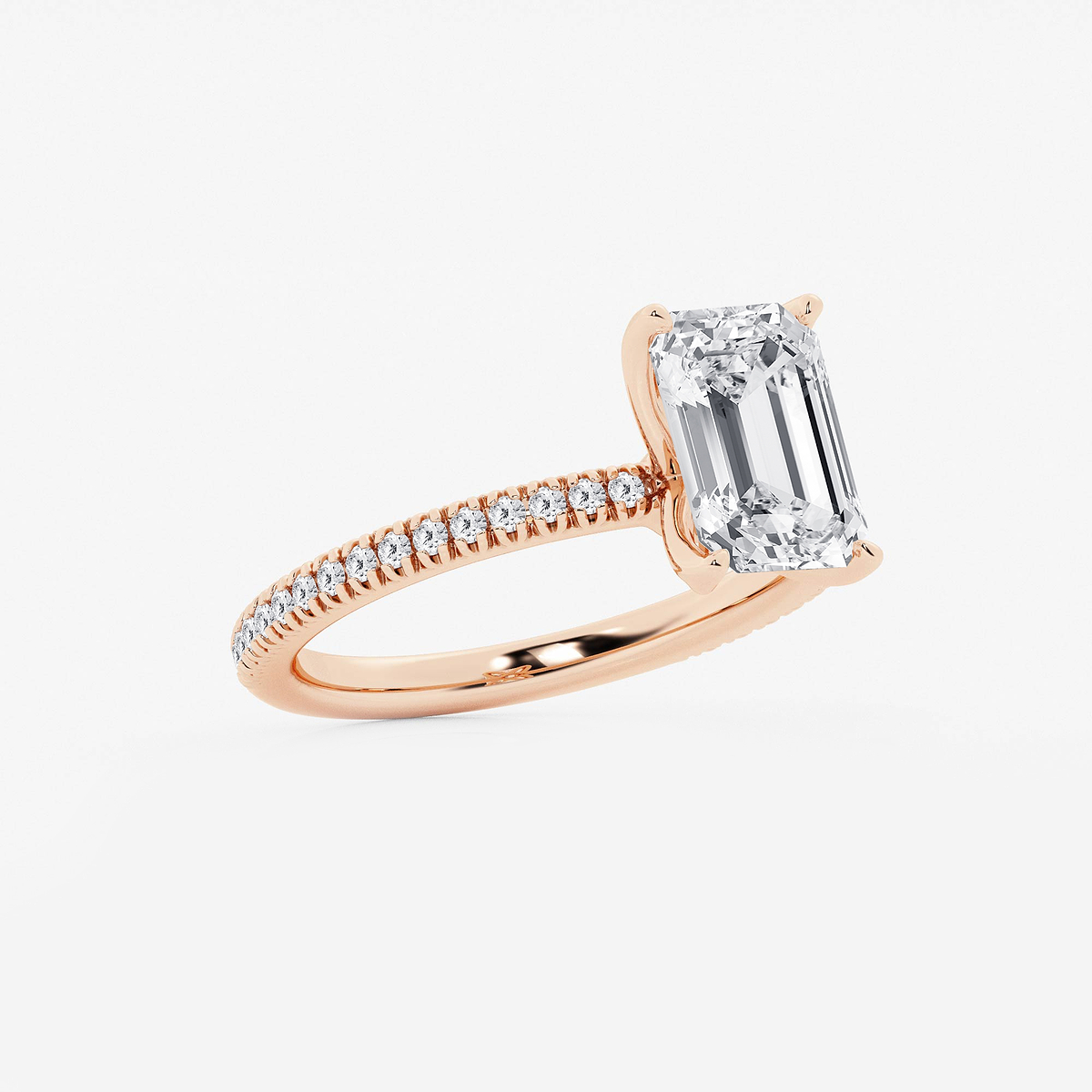 Additional Image 1 for  2 3/4 ctw Emerald Lab Grown Diamond Scalloped classic Pave Solitaire Engagement Ring with Side Accents