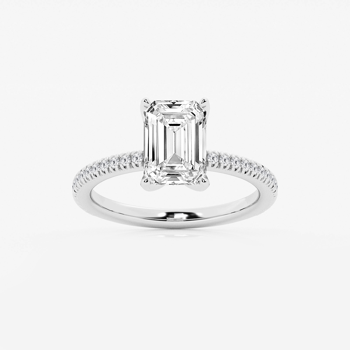 2 3/4 ctw Emerald Lab Grown Diamond Scalloped classic Pave Solitaire Engagement Ring with Side Accents