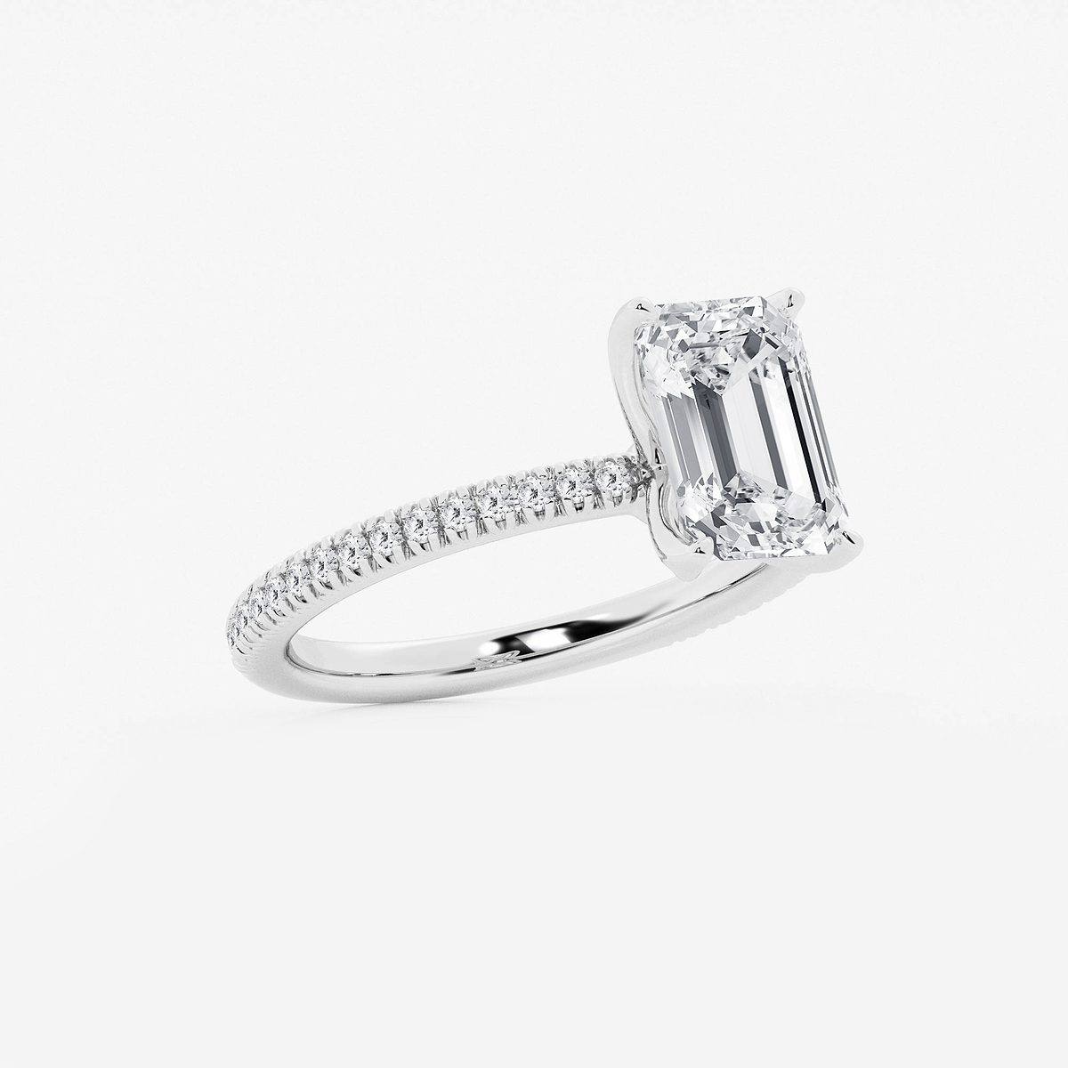 Additional Image 1 for  2 3/4 ctw Emerald Lab Grown Diamond Scalloped classic Pave Solitaire Engagement Ring with Side Accents