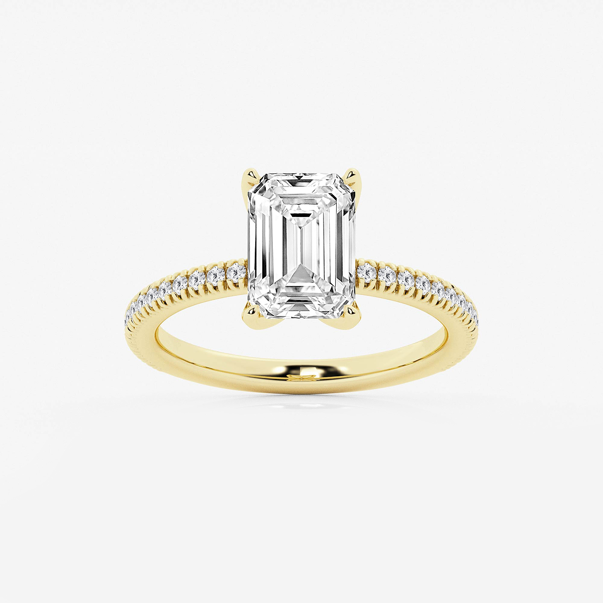 2 3/4 ctw Emerald Lab Grown Diamond Scalloped classic Pave Solitaire Engagement Ring with Side Accents
