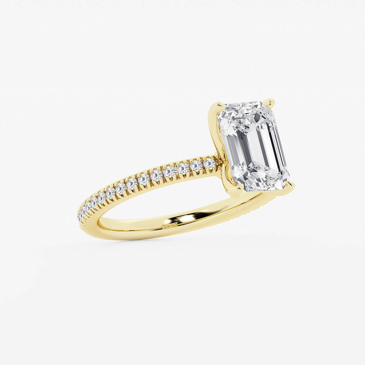 Additional Image 1 for  2 3/4 ctw Emerald Lab Grown Diamond Scalloped classic Pave Solitaire Engagement Ring with Side Accents