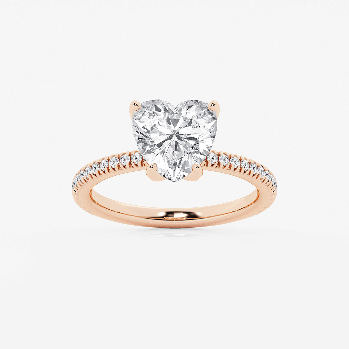 2 3/4 ctw Heart Lab Grown Diamond Scalloped classic Pave Solitaire Engagement Ring with Side Accents