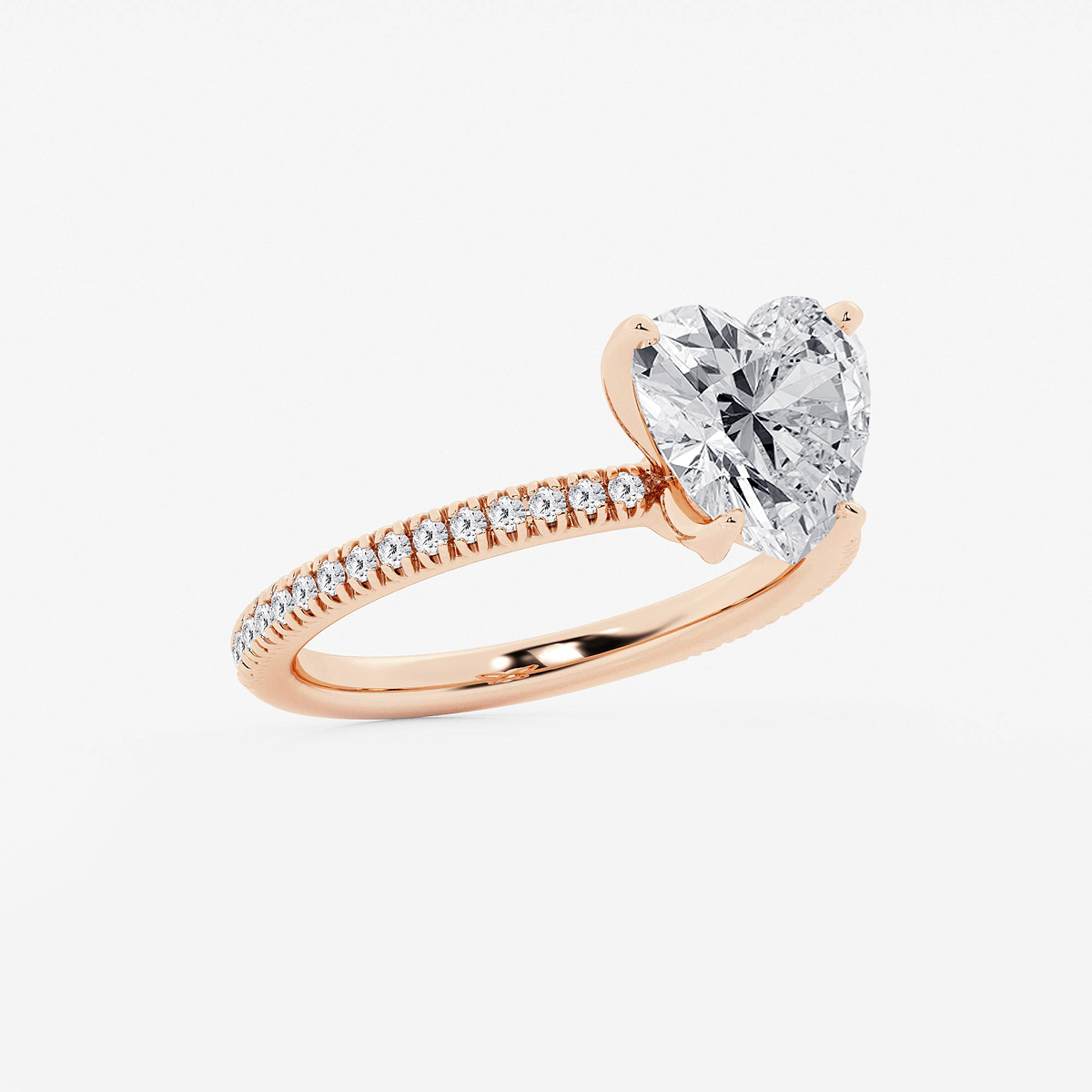 Additional Image 1 for  2 3/4 ctw Heart Lab Grown Diamond Scalloped classic Pave Solitaire Engagement Ring with Side Accents