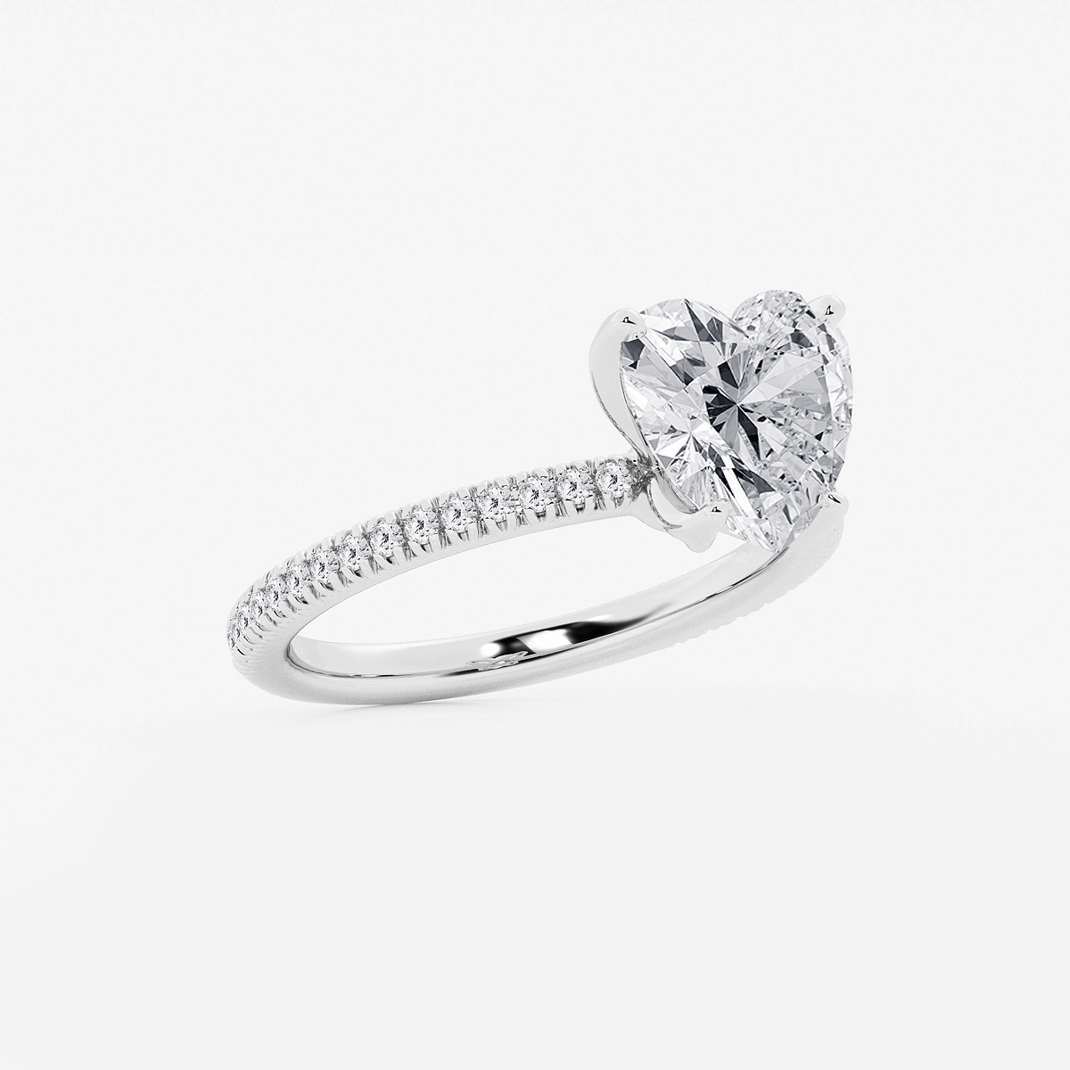 Additional Image 1 for  2 3/4 ctw Heart Lab Grown Diamond Scalloped classic Pave Solitaire Engagement Ring with Side Accents