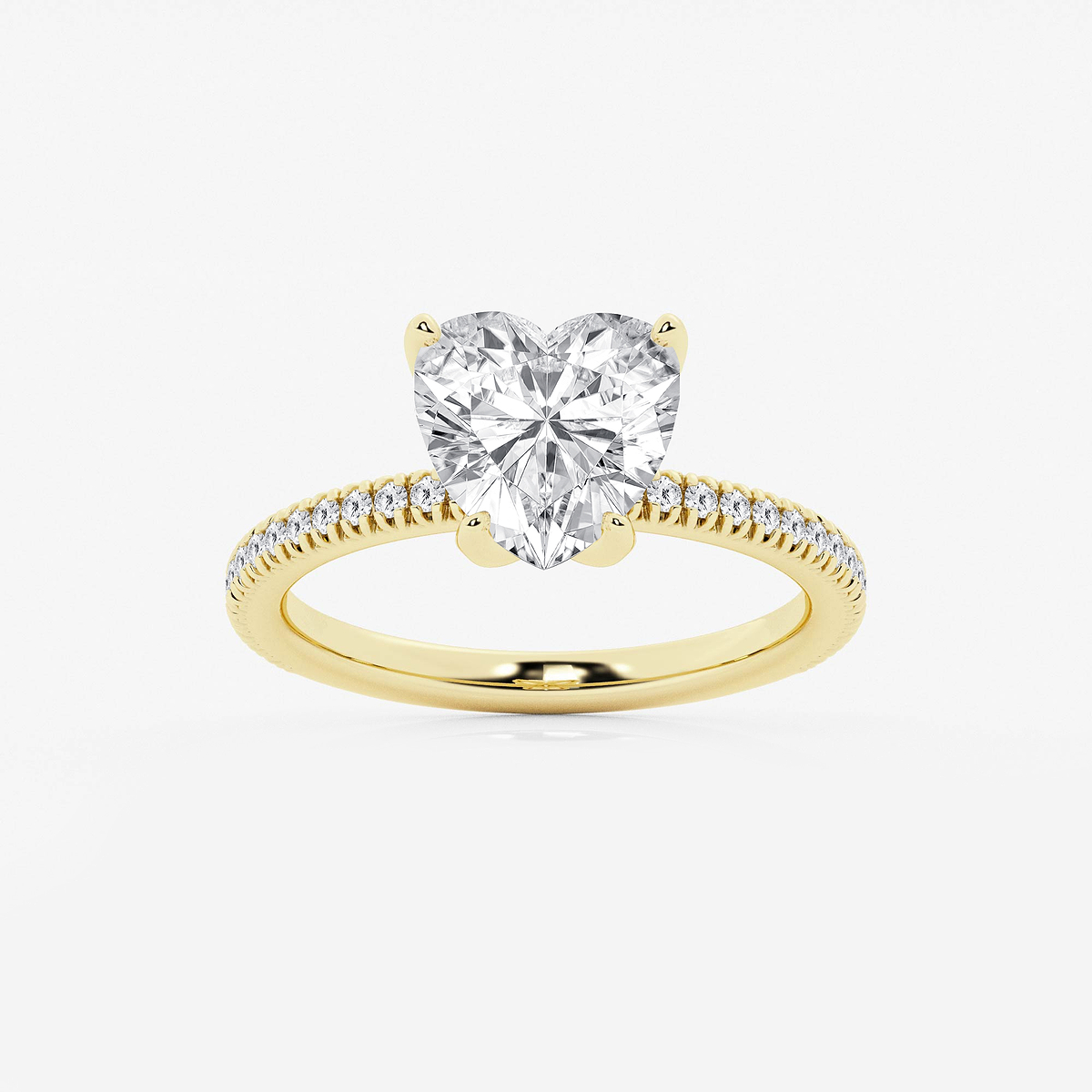 2 3/4 ctw Heart Lab Grown Diamond Scalloped classic Pave Solitaire Engagement Ring with Side Accents