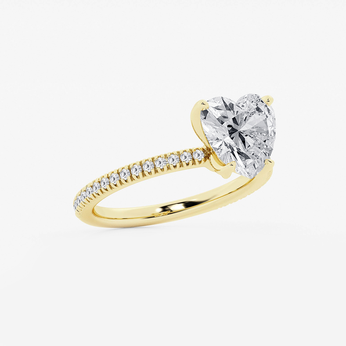Additional Image 1 for  2 3/4 ctw Heart Lab Grown Diamond Scalloped classic Pave Solitaire Engagement Ring with Side Accents